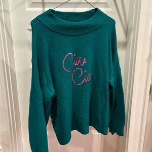 Teal Sweater with Embroidered Design